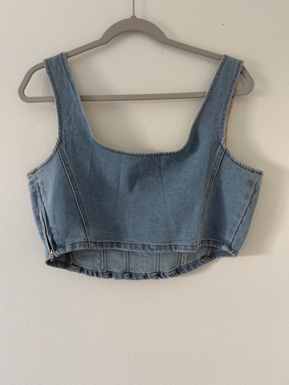 NWT POL Rhinestone Denim Corset Cropped Tank Top size Medium - Picture 4 of 11
